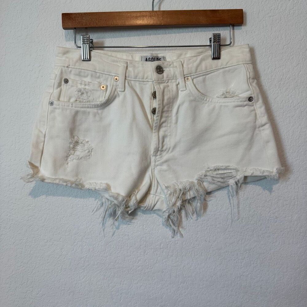 Agolde White Wash Detour Denim Parker Cut-Off Jean Shorts Women's Size 26 - Picture 2 of 5